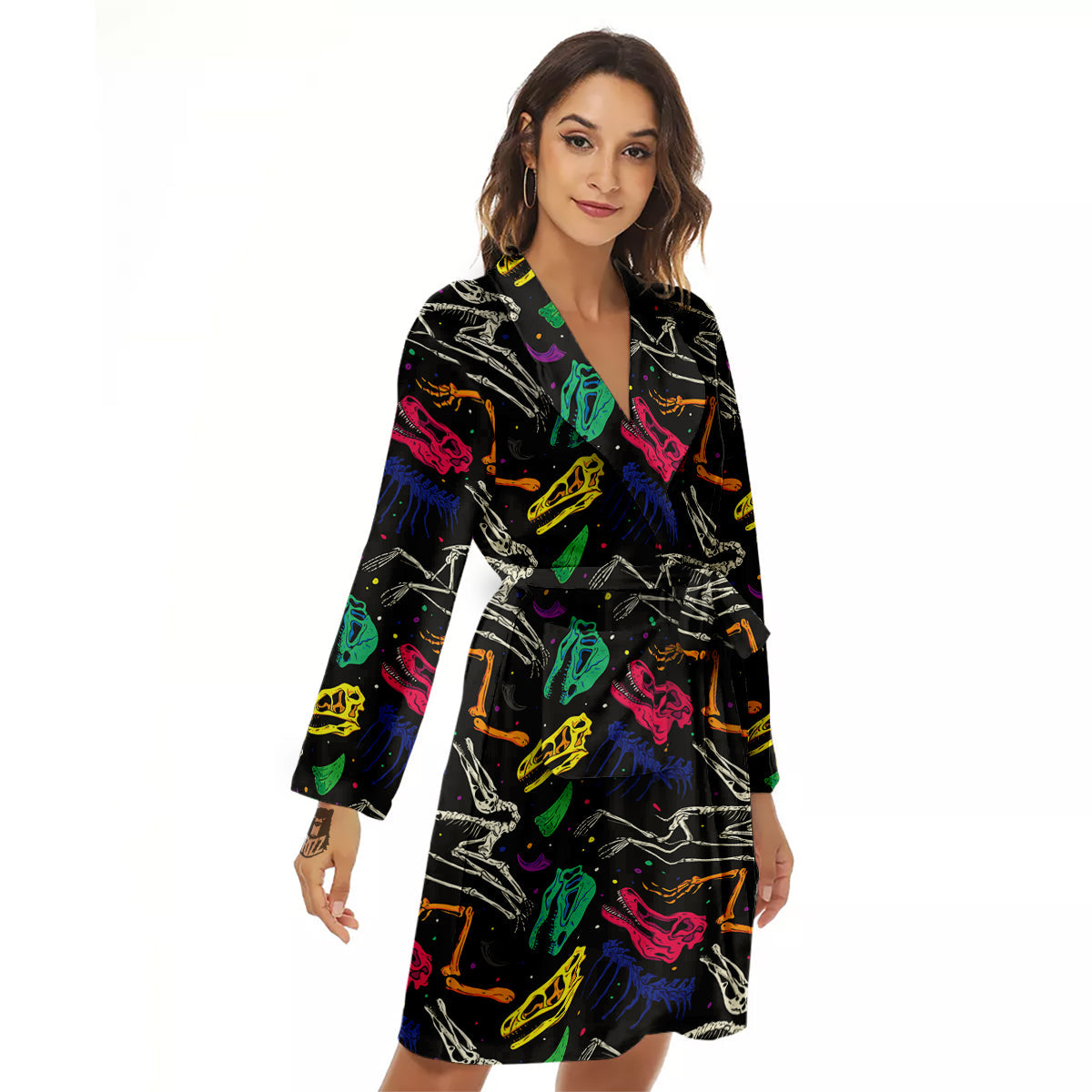 Dinosaurs Fossil Colorful Print Pattern Women's Robe-grizzshop