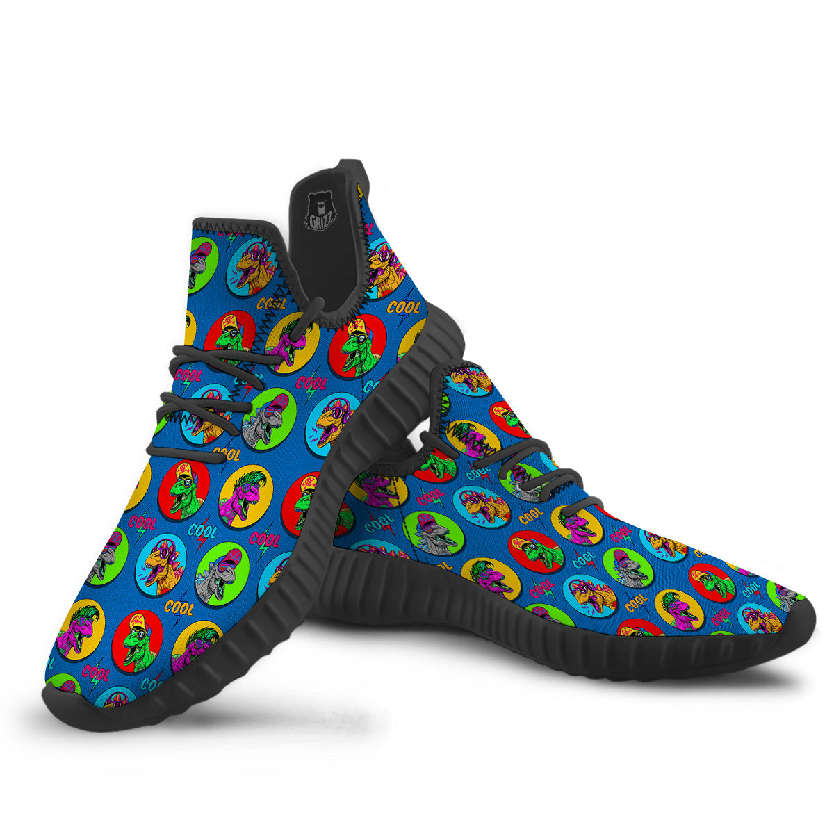 Dinosaurs Pop Art Print Pattern Black Walking Shoes-grizzshop