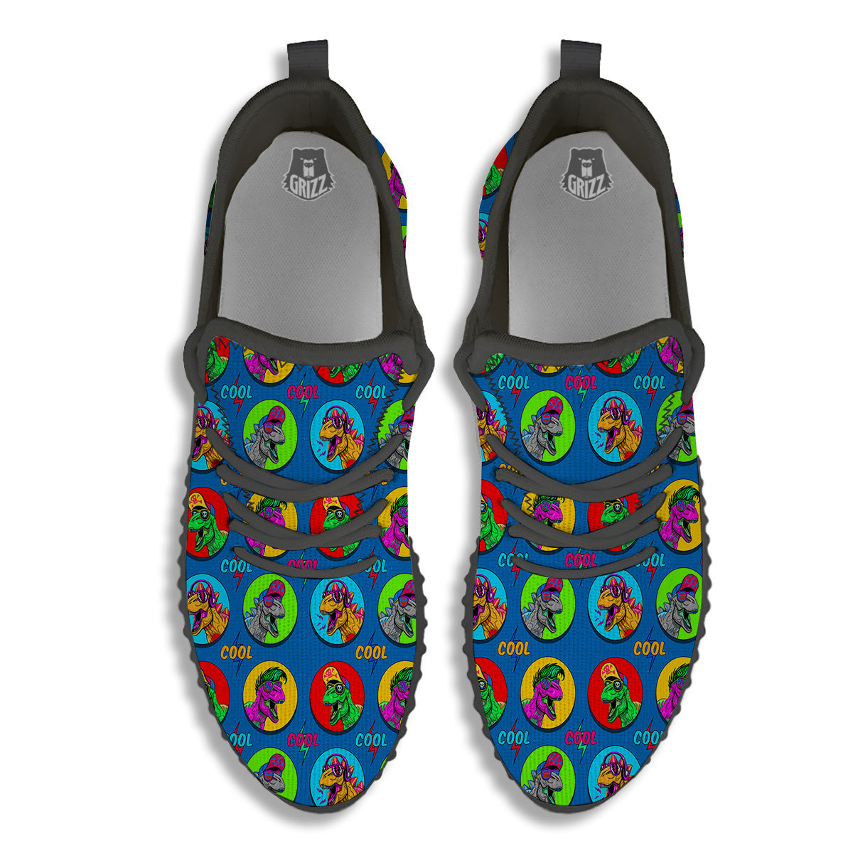 Dinosaurs Pop Art Print Pattern Black Walking Shoes-grizzshop