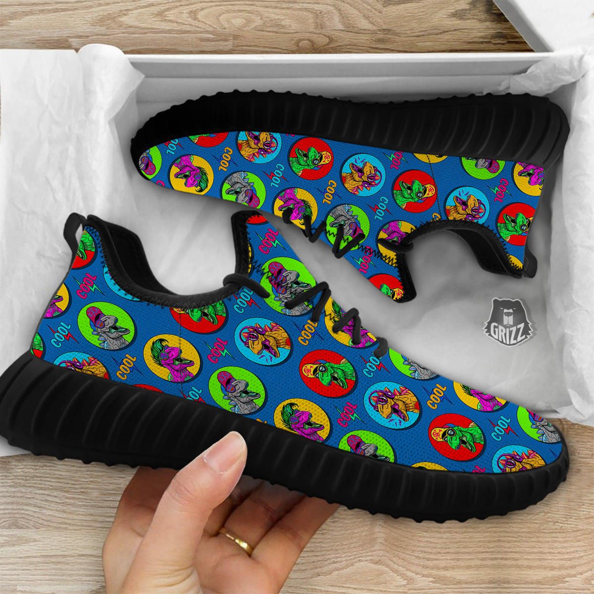 Dinosaurs Pop Art Print Pattern Black Walking Shoes-grizzshop