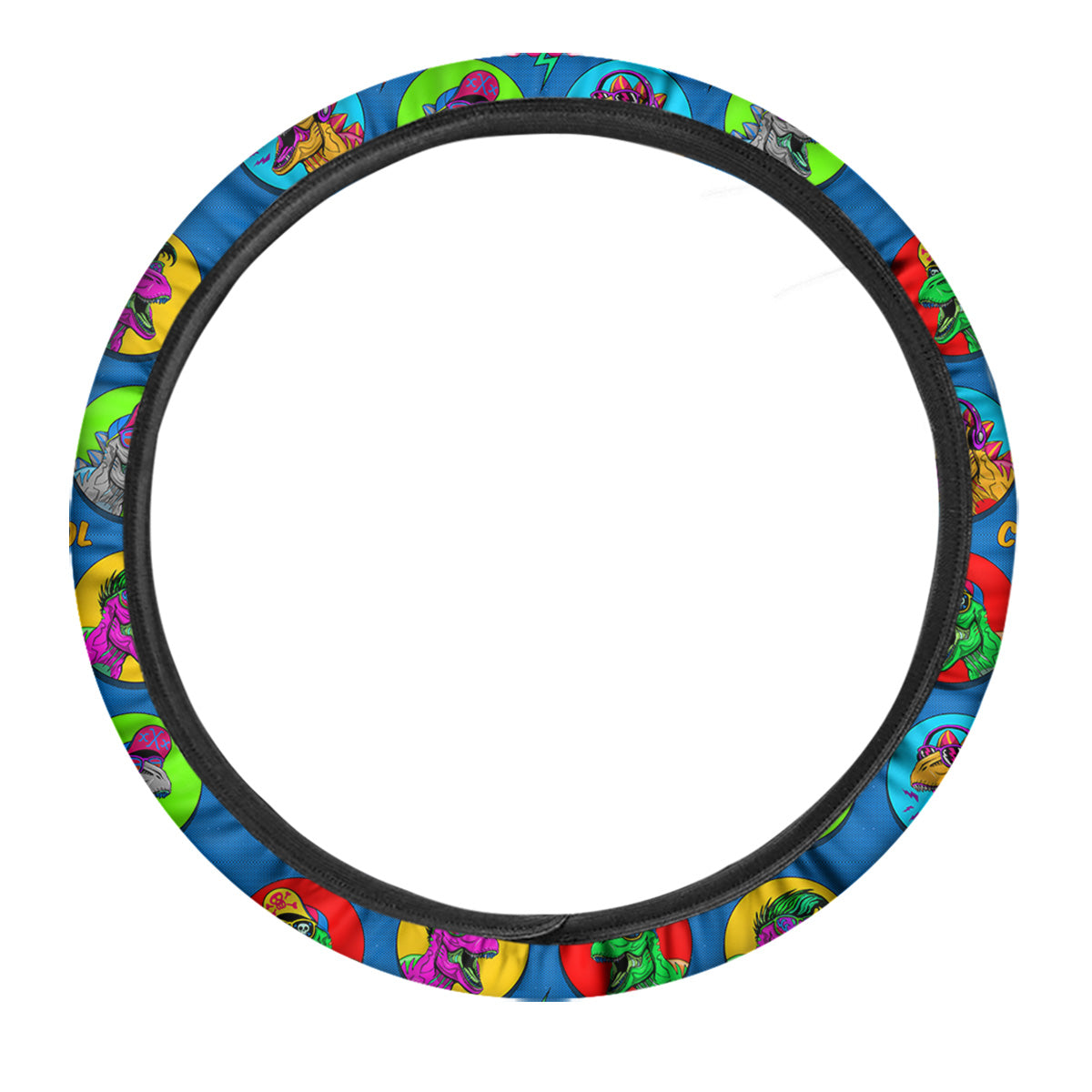 Dinosaurs Pop Art Print Pattern Car Steering Wheel Cover-grizzshop