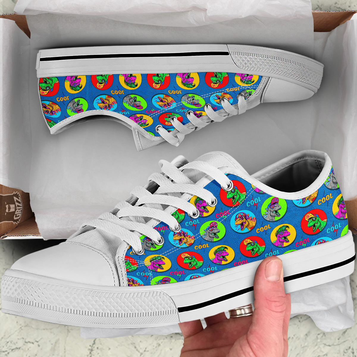 Dinosaurs Pop Art Print Pattern White Low Top Shoes-grizzshop