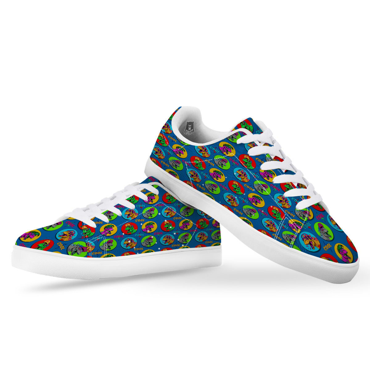 Dinosaurs Pop Art Print Pattern White Low Top Sneakers-grizzshop