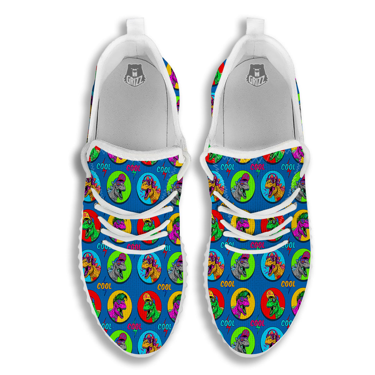 Dinosaurs Pop Art Print Pattern White Walking Shoes-grizzshop