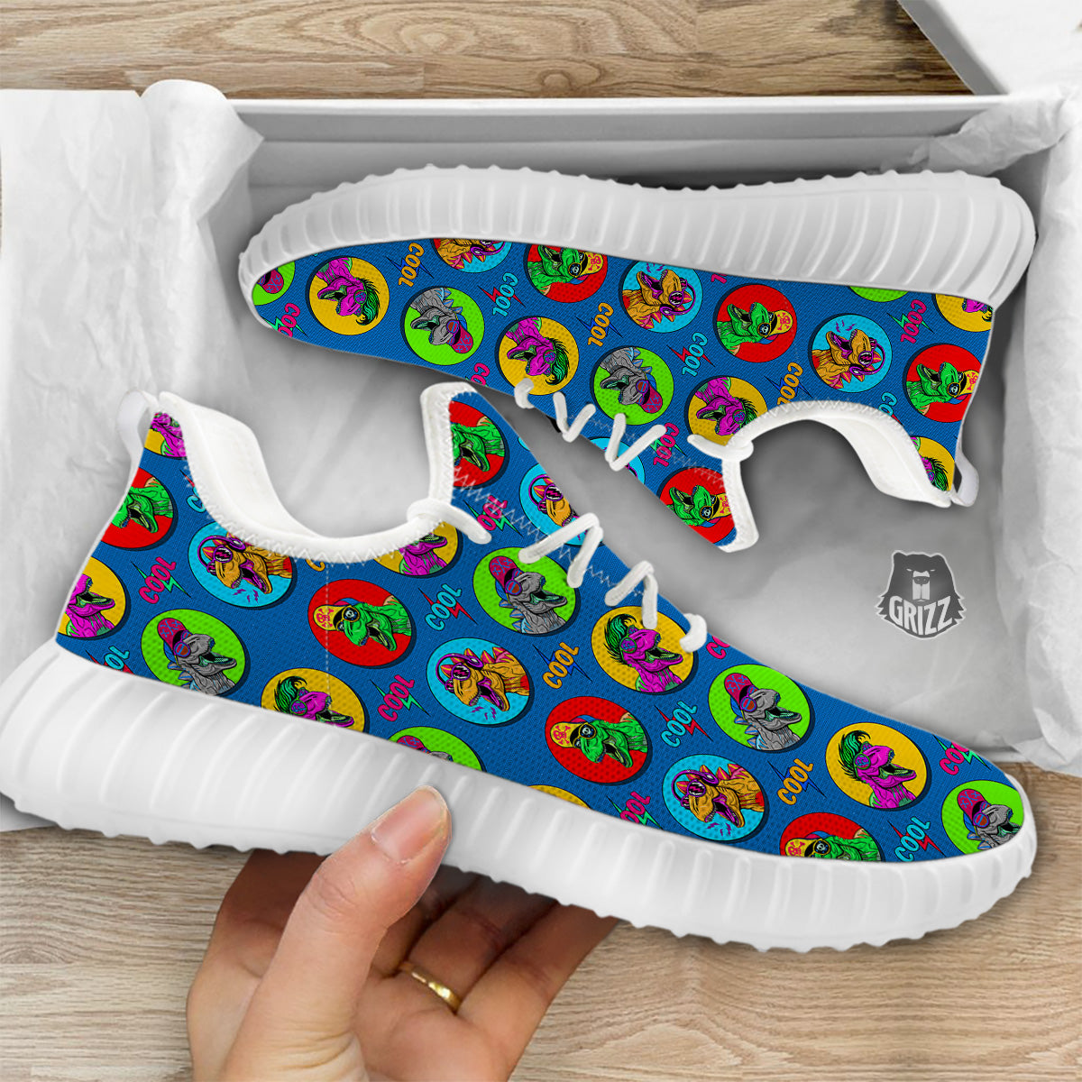Dinosaurs Pop Art Print Pattern White Walking Shoes-grizzshop