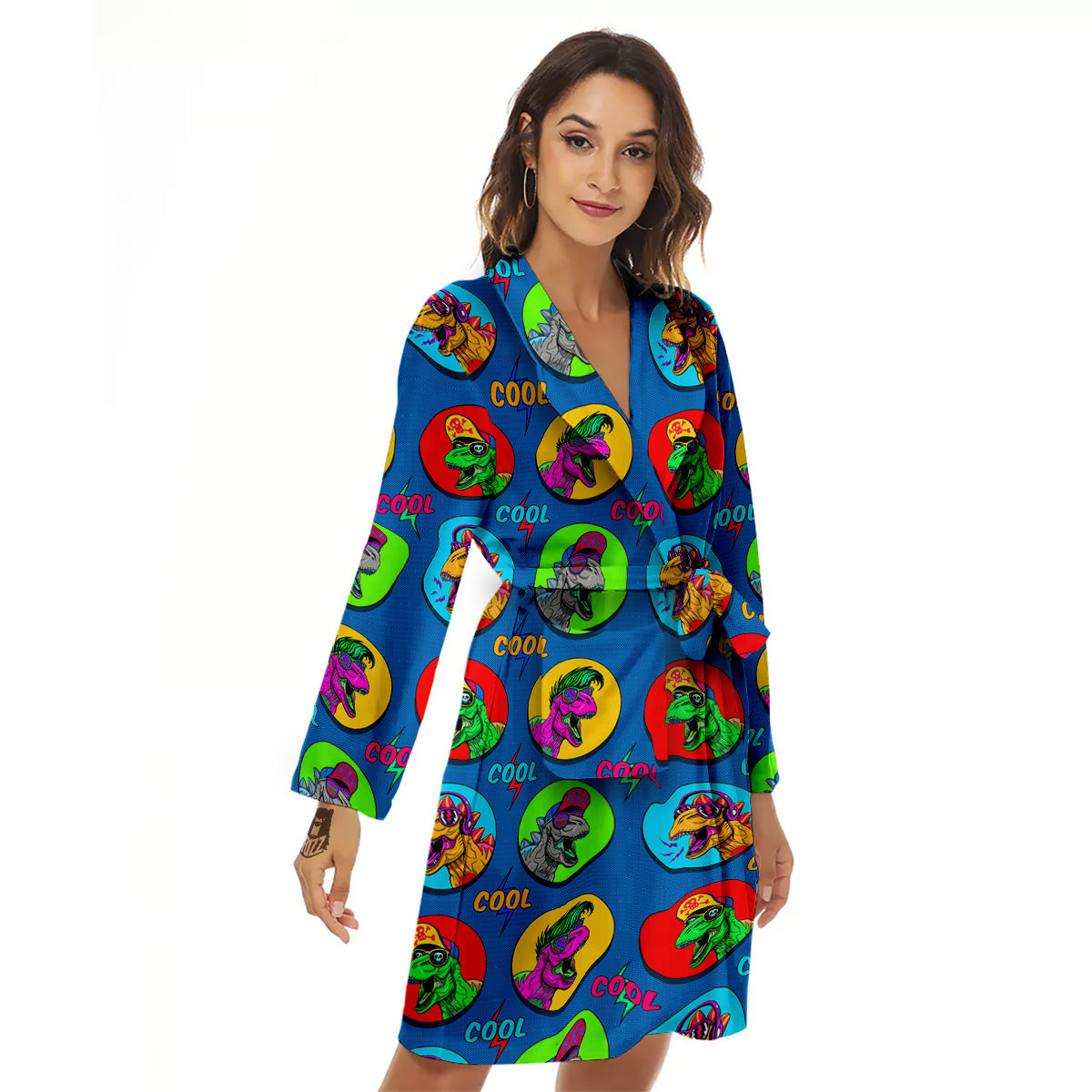 Dinosaurs Pop Art Print Pattern Women's Robe-grizzshop