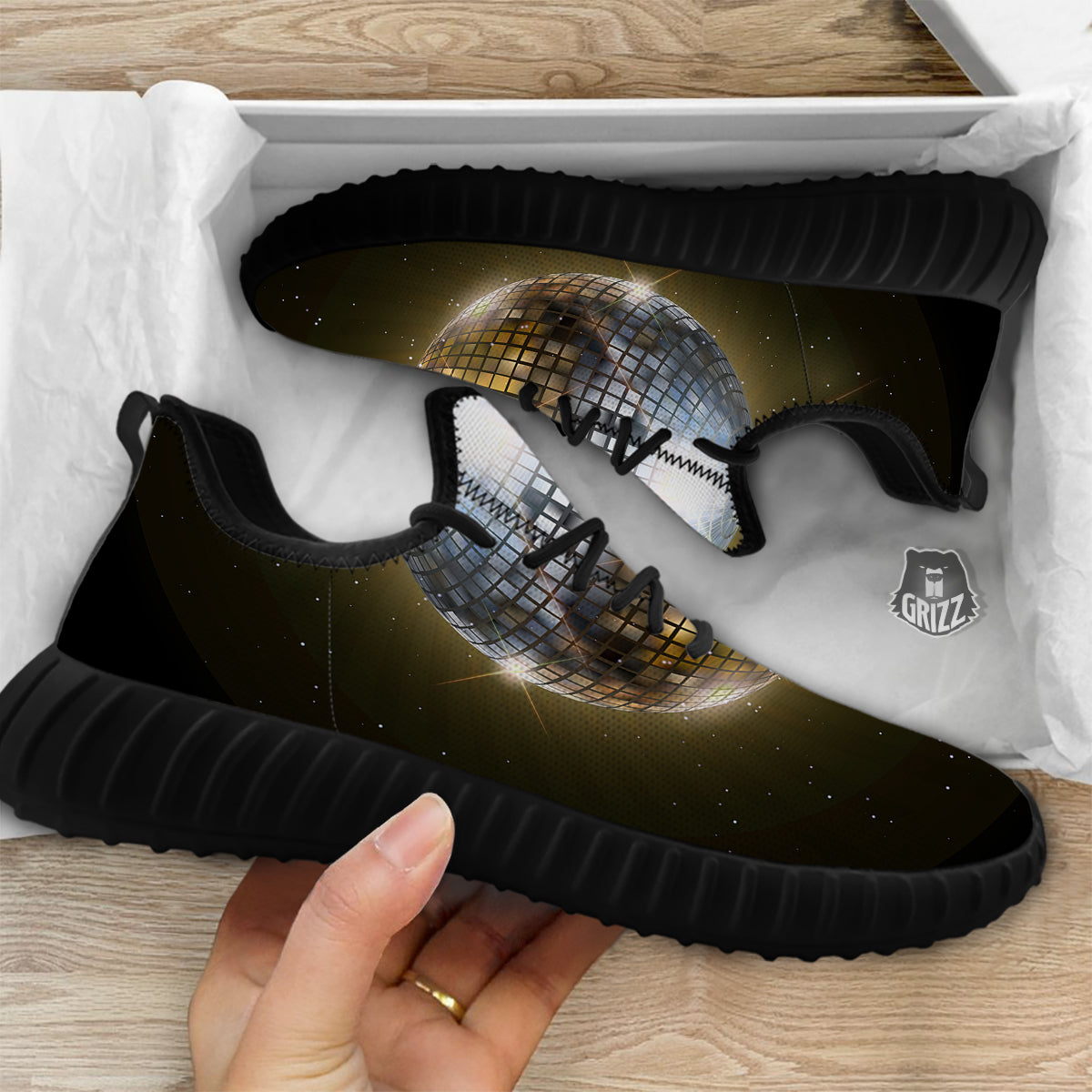 Disco Ball In Night Party Print Black Walking Shoes-grizzshop