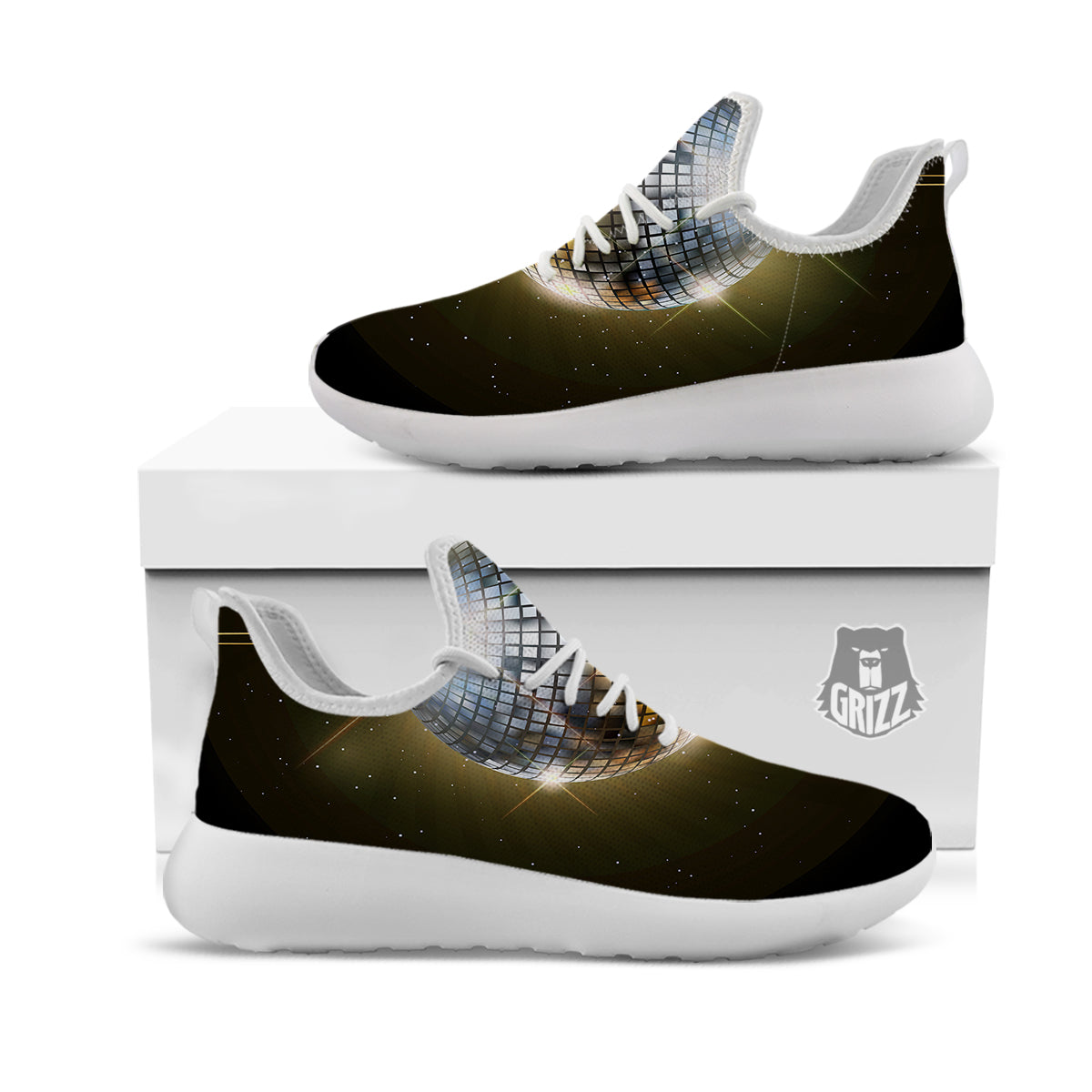 Disco Ball In Night Party Print White Athletic Shoes-grizzshop