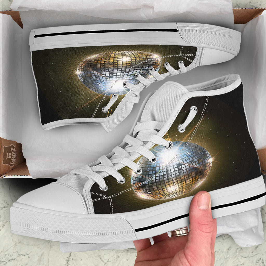 Disco Ball In Night Party Print White High Top Shoes-grizzshop