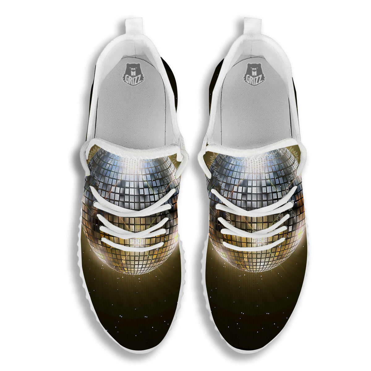 Disco Ball In Night Party Print White Walking Shoes-grizzshop