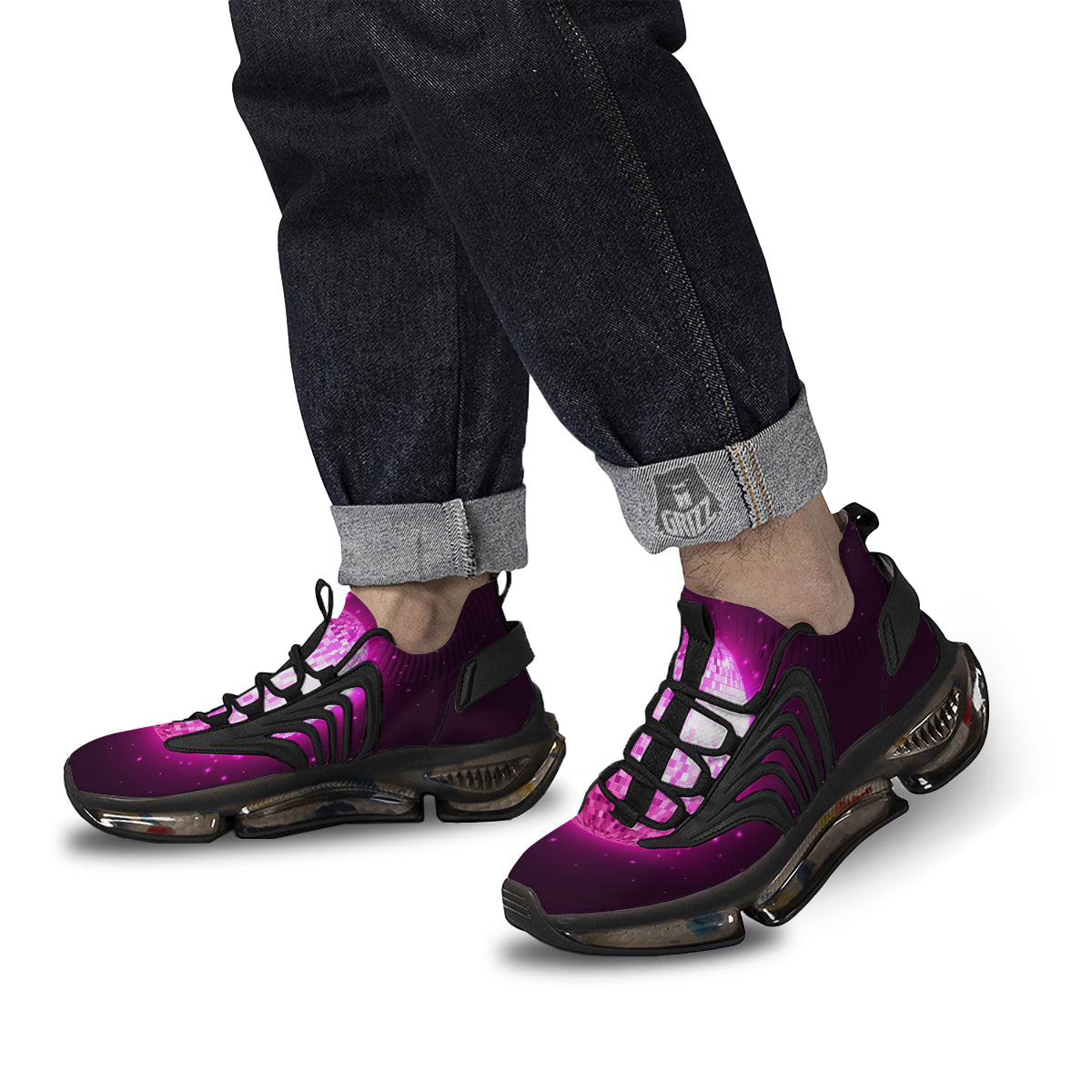 Disco Ball Light Pink Print Black Gym Shoes-grizzshop