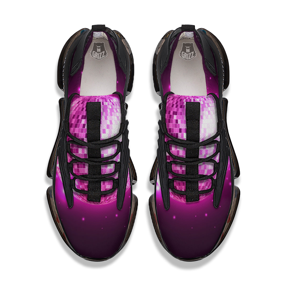 Disco Ball Light Pink Print Black Gym Shoes-grizzshop