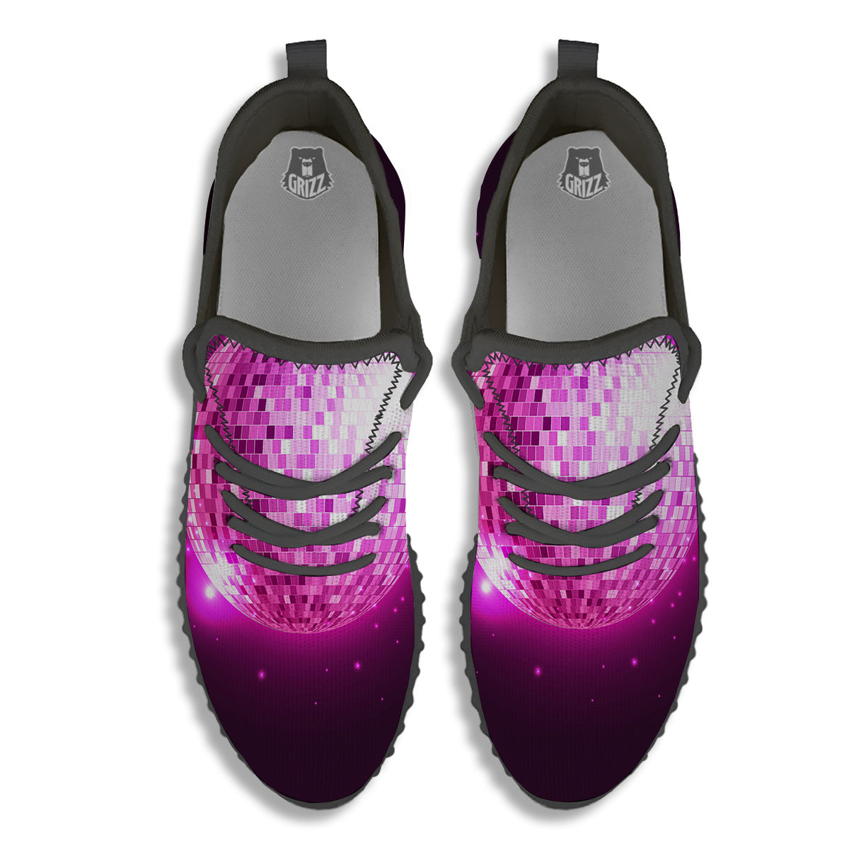 Disco Ball Light Pink Print Black Walking Shoes-grizzshop