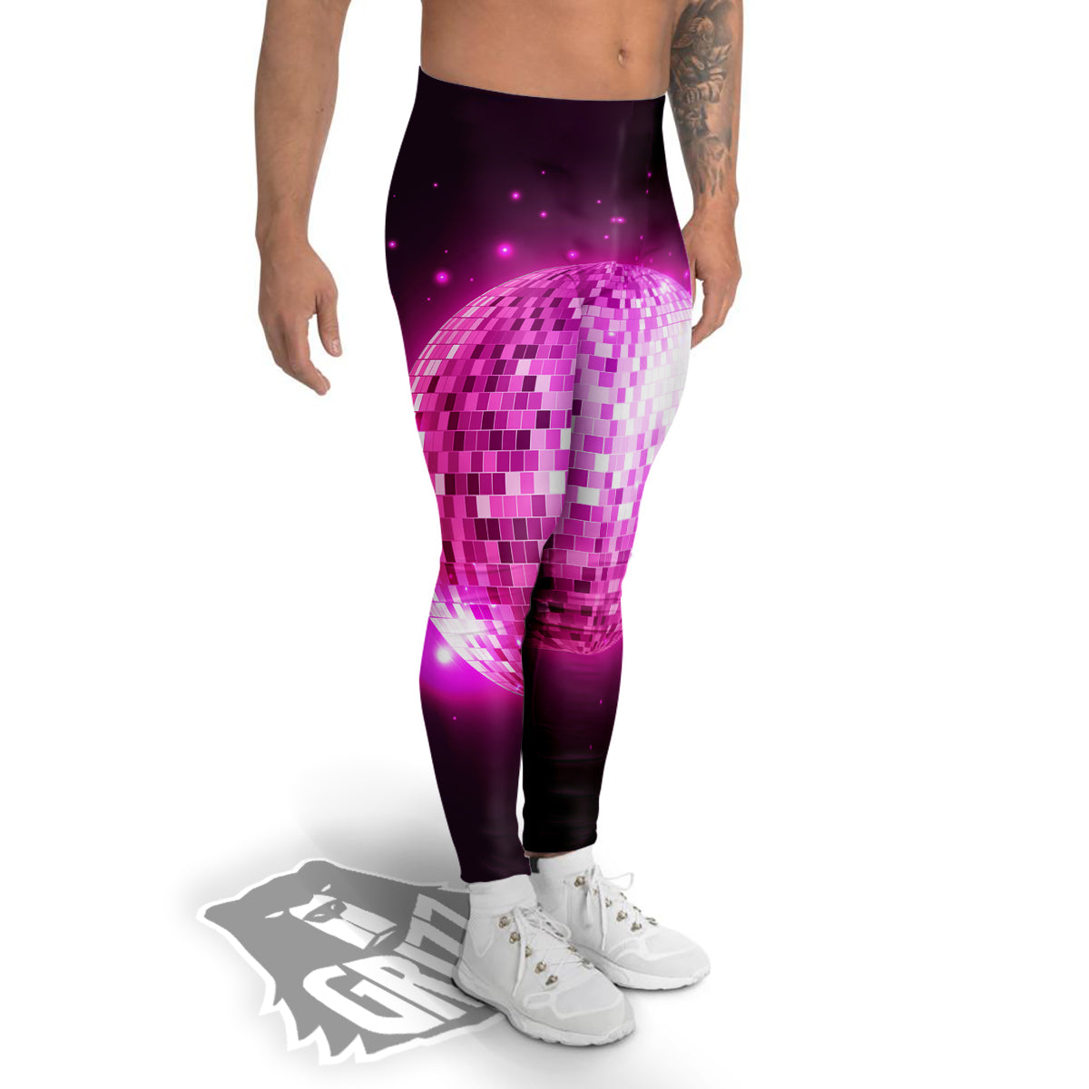 Disco Ball Light Pink Print Men's Leggings-grizzshop