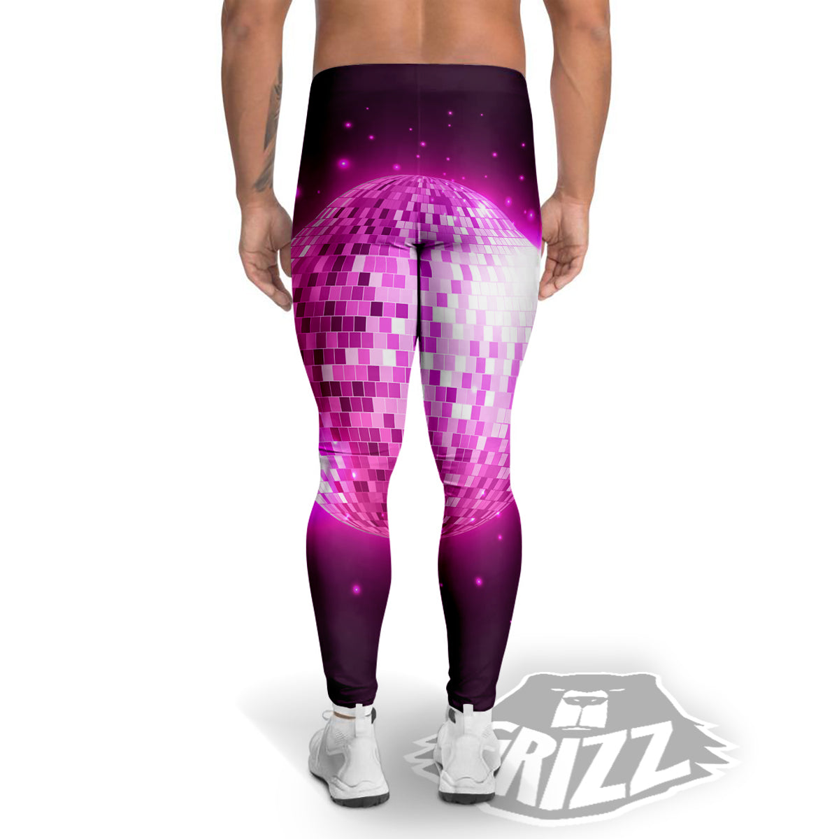 Disco Ball Light Pink Print Men's Leggings-grizzshop
