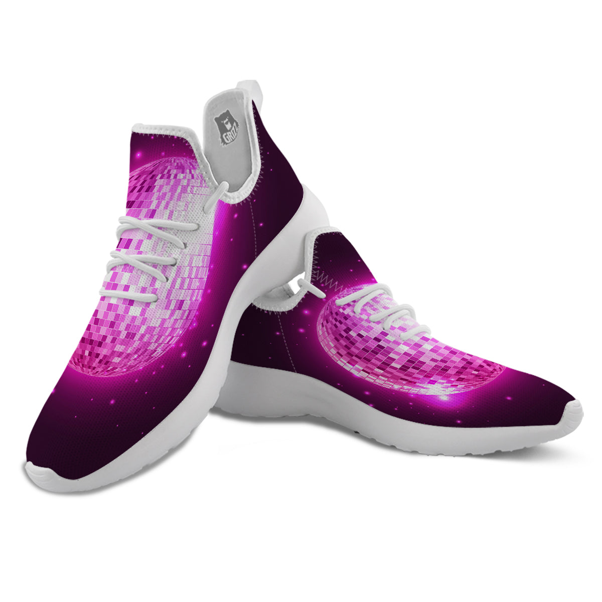 Disco Ball Light Pink Print White Athletic Shoes-grizzshop