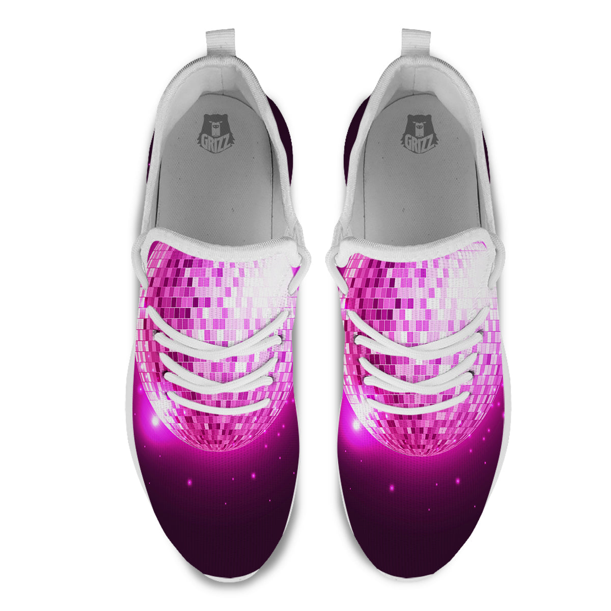 Disco Ball Light Pink Print White Athletic Shoes-grizzshop