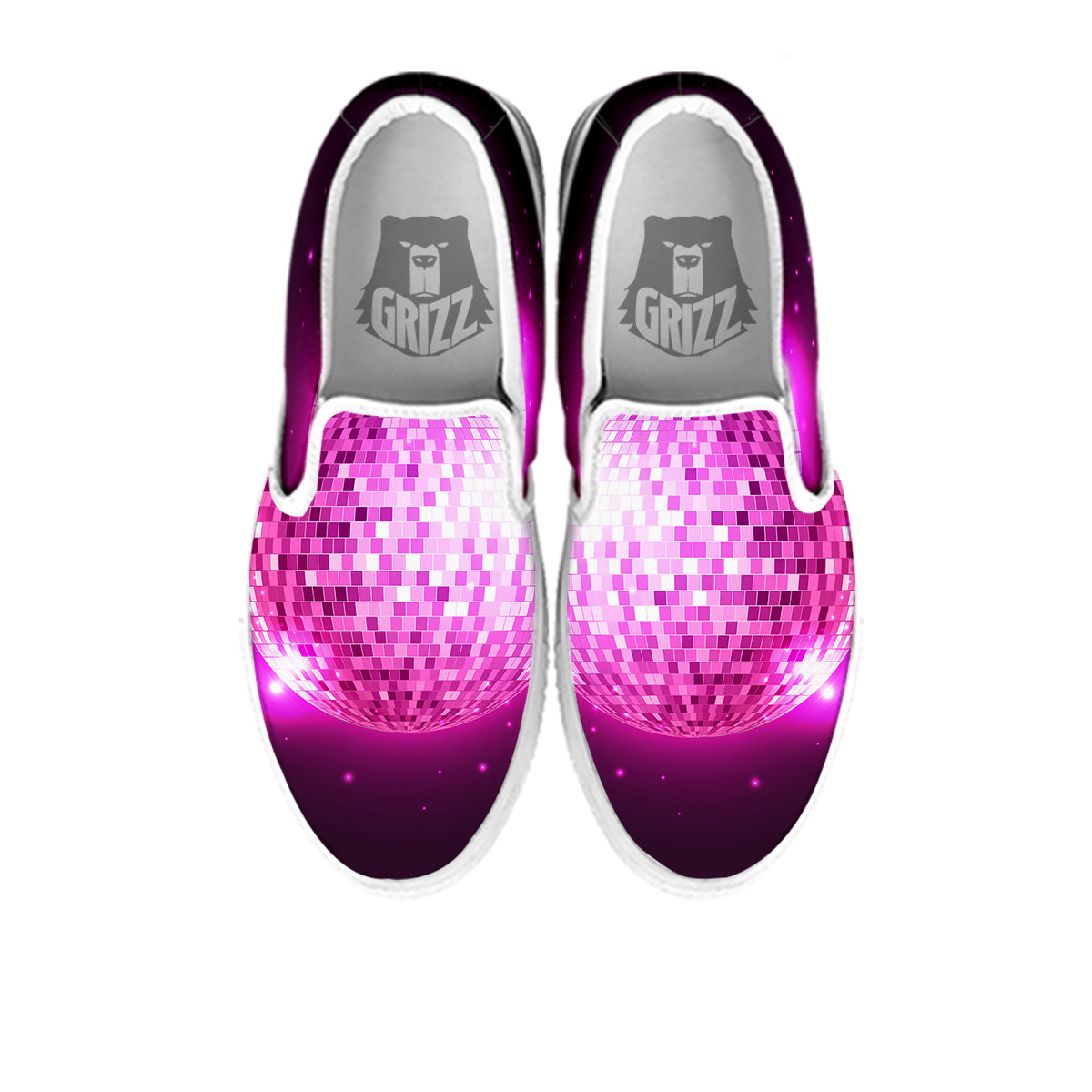 Disco Ball Light Pink Print White Slip On Shoes-grizzshop