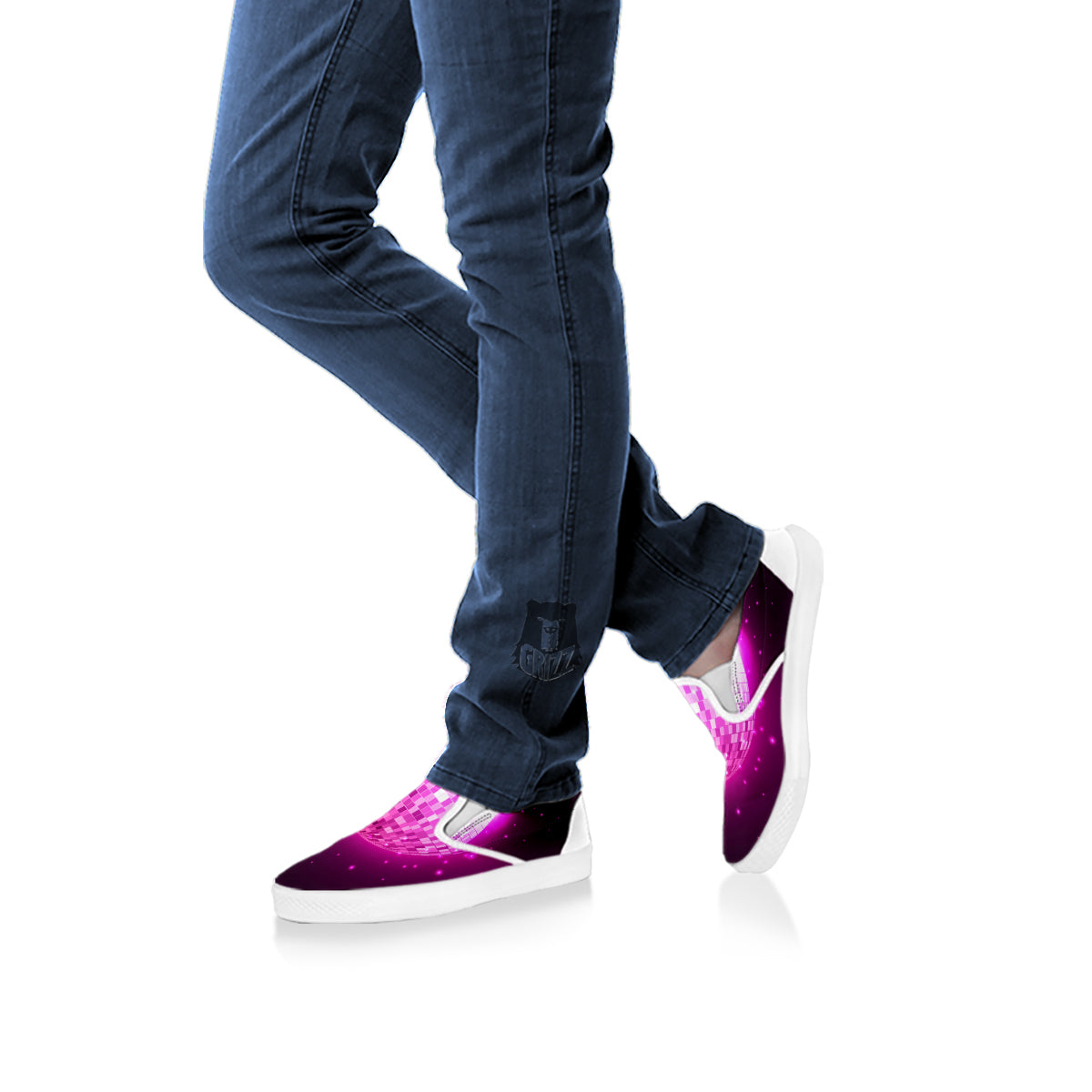 Disco Ball Light Pink Print White Slip On Shoes-grizzshop