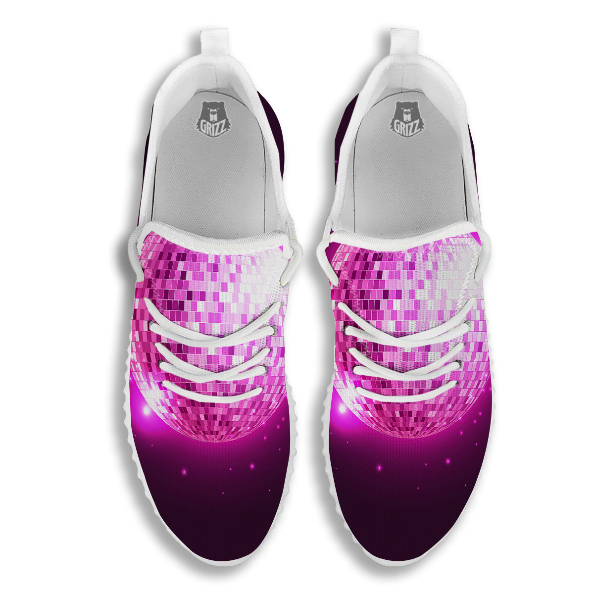 Disco Ball Light Pink Print White Walking Shoes-grizzshop