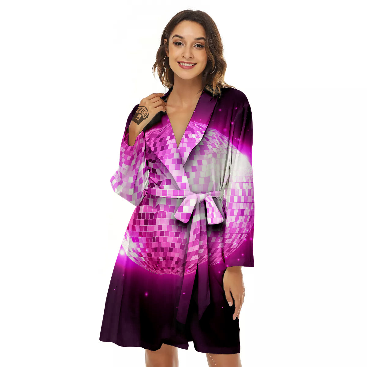 Disco Ball Light Pink Print Women's Robe-grizzshop