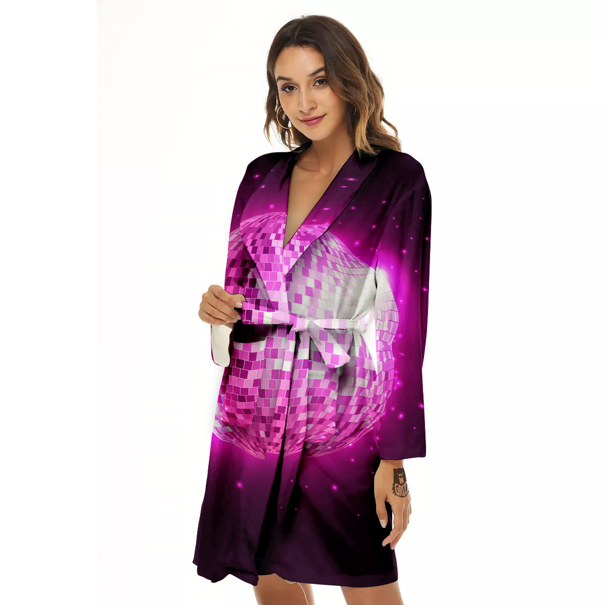 Disco Ball Light Pink Print Women's Robe-grizzshop