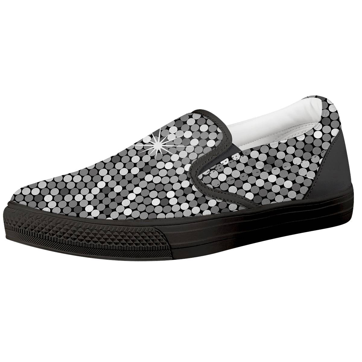 Disco Ball Texture Print Black Slip On Shoes-grizzshop