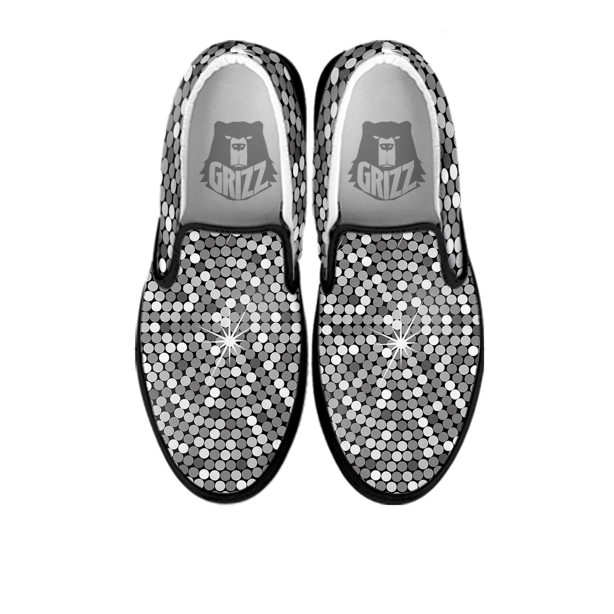 Disco Ball Texture Print Black Slip On Shoes-grizzshop