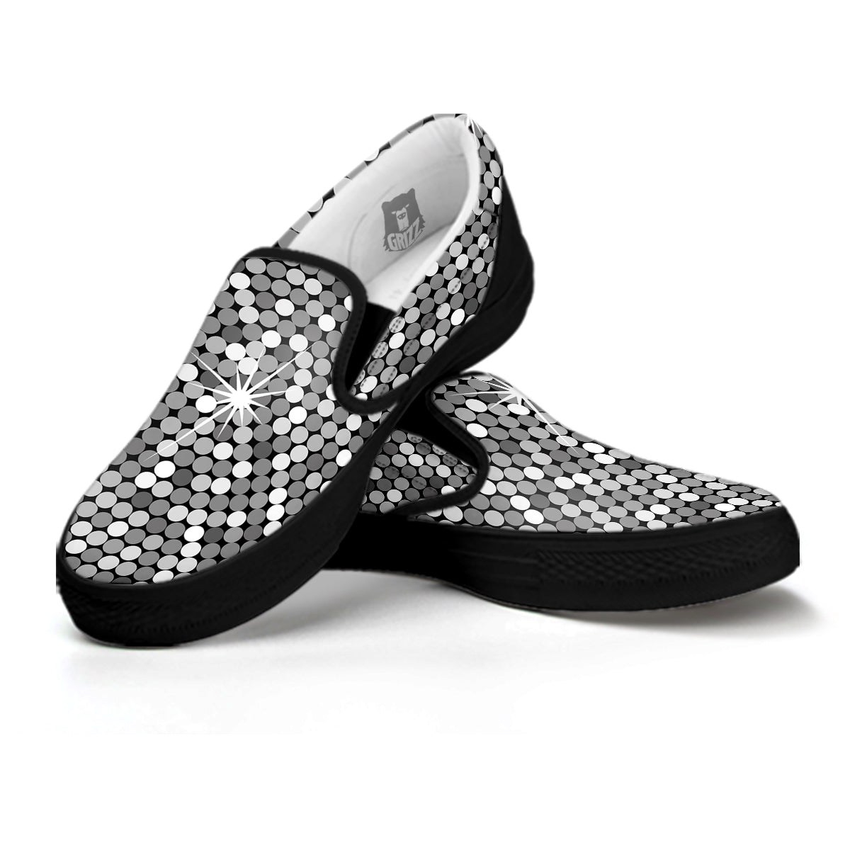 Disco Ball Texture Print Black Slip On Shoes-grizzshop