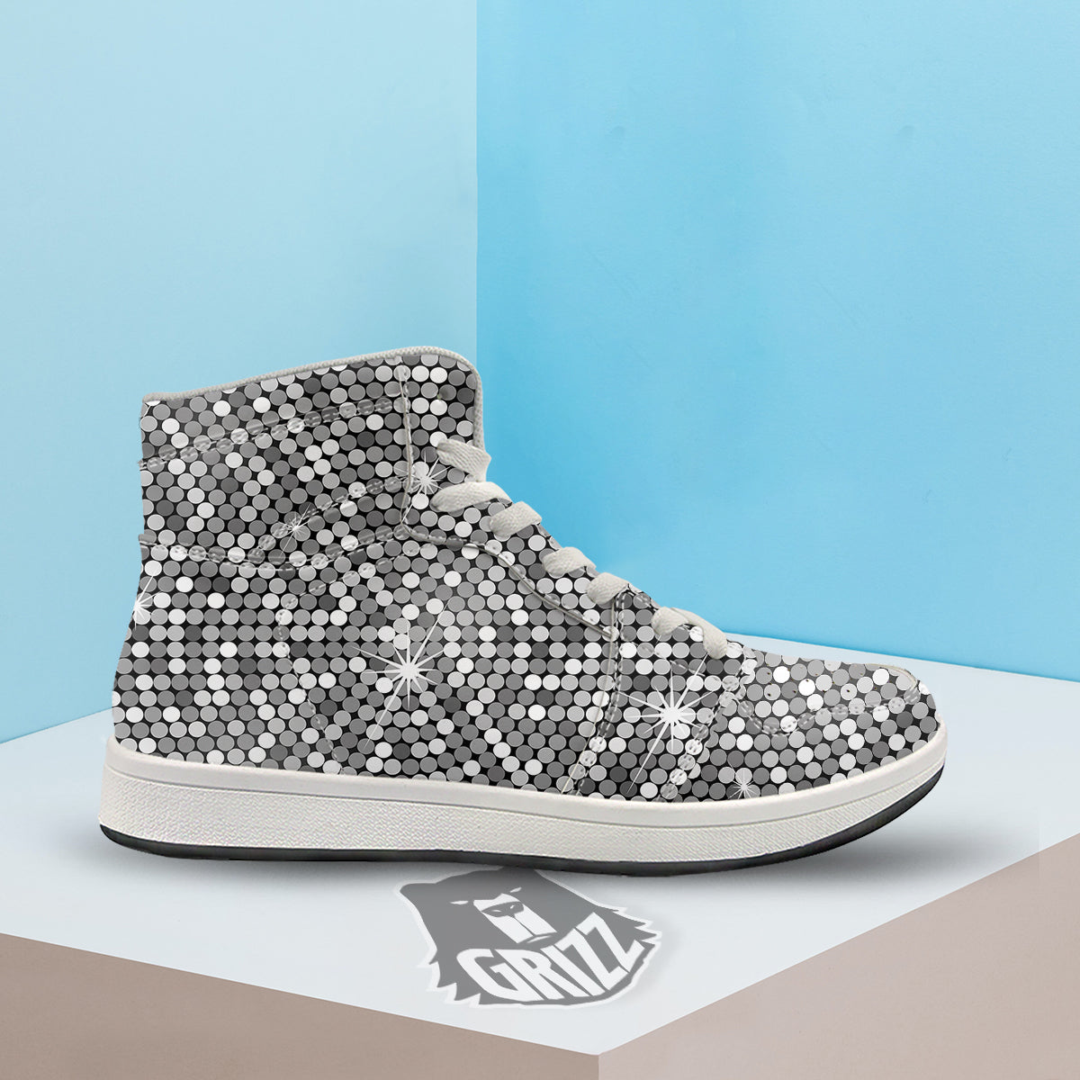 Disco Ball Texture Print High Top Sneakers-grizzshop