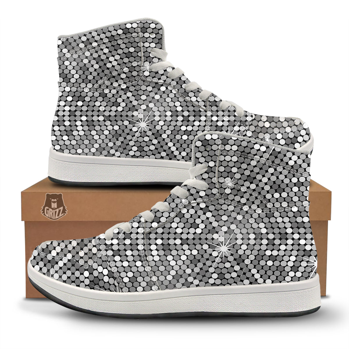 Disco Ball Texture Print High Top Sneakers-grizzshop
