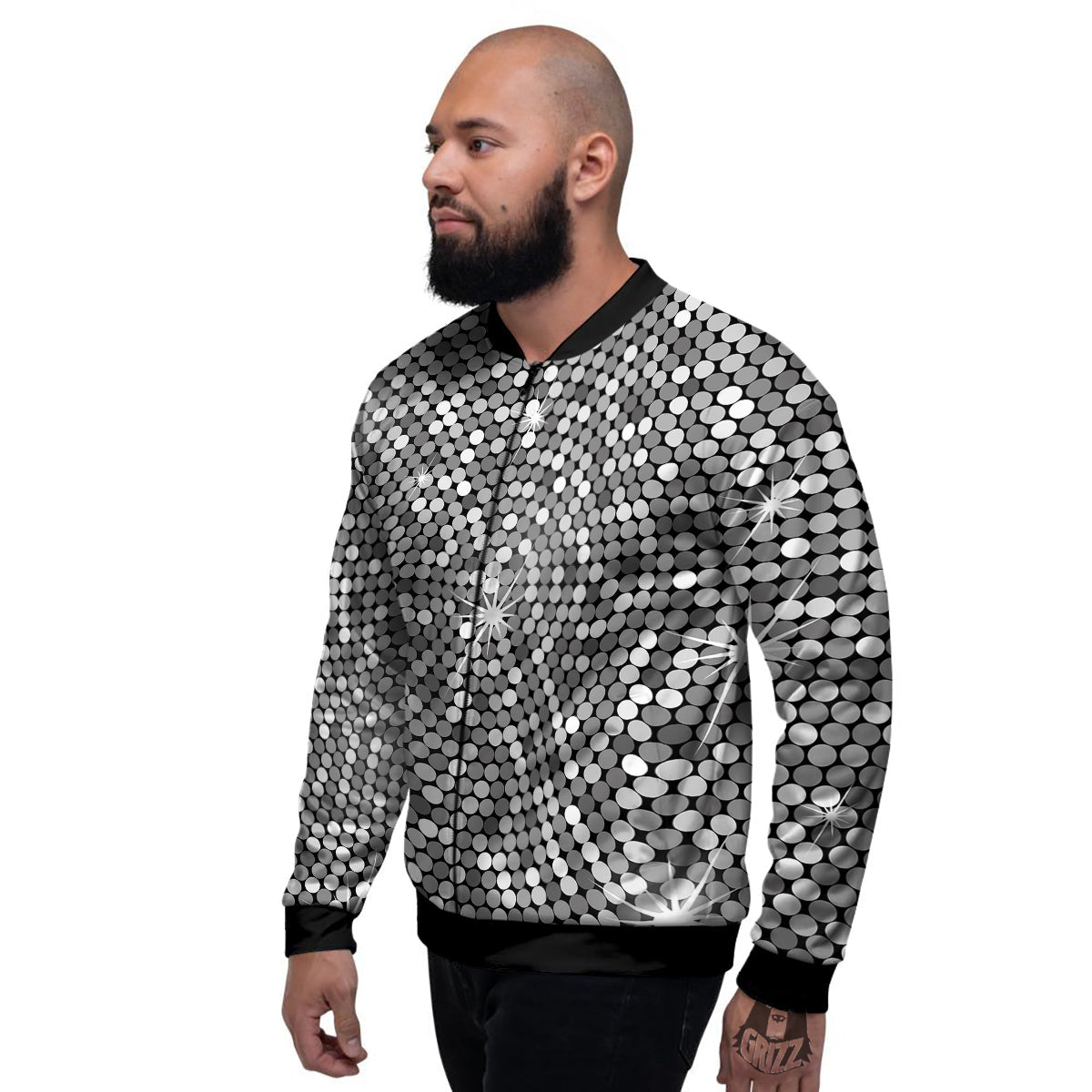 Disco Ball Texture Print Men's Bomber Jacket-grizzshop