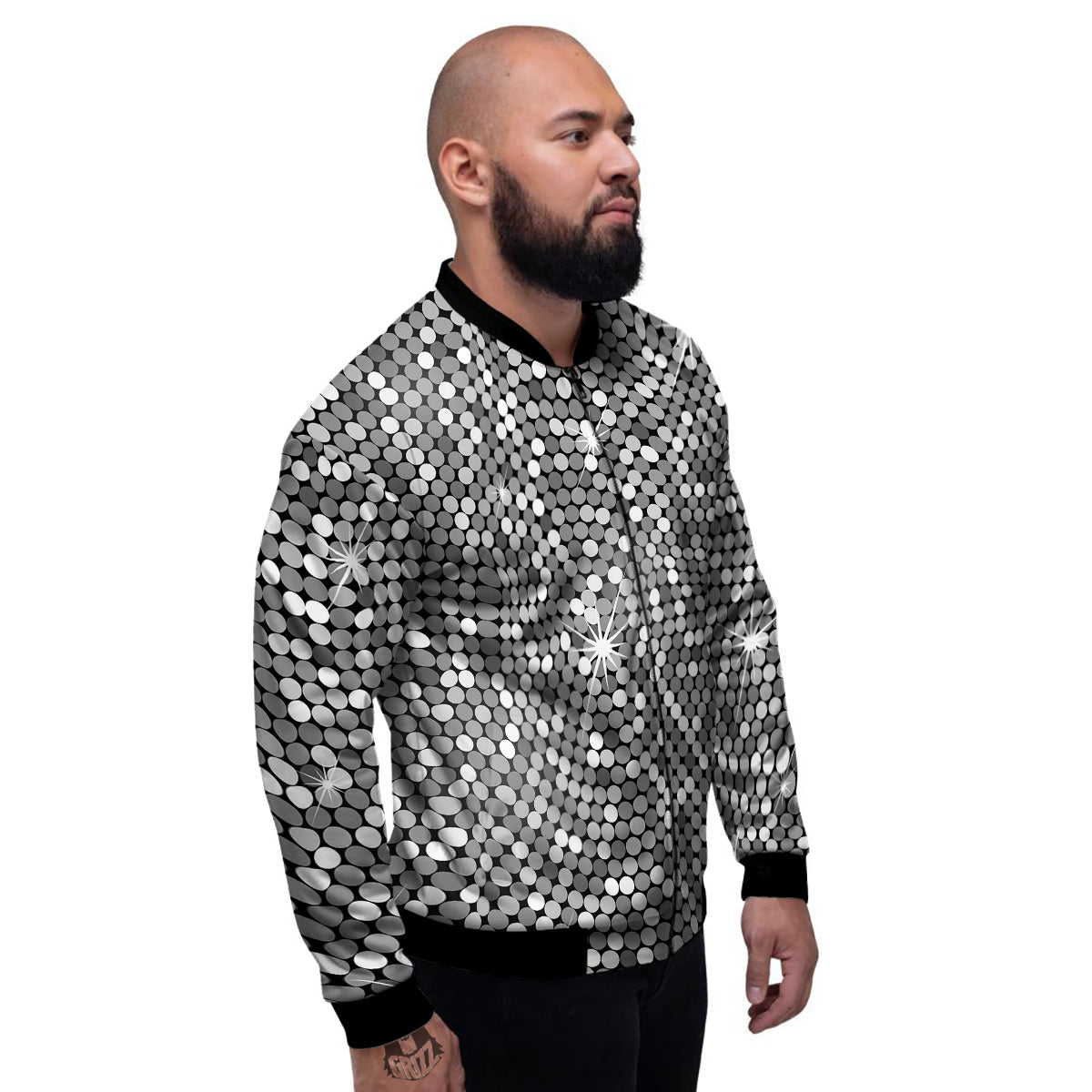 Disco Ball Texture Print Men's Bomber Jacket-grizzshop