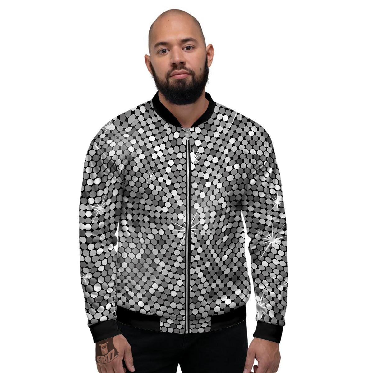 Disco Ball Texture Print Men's Bomber Jacket-grizzshop