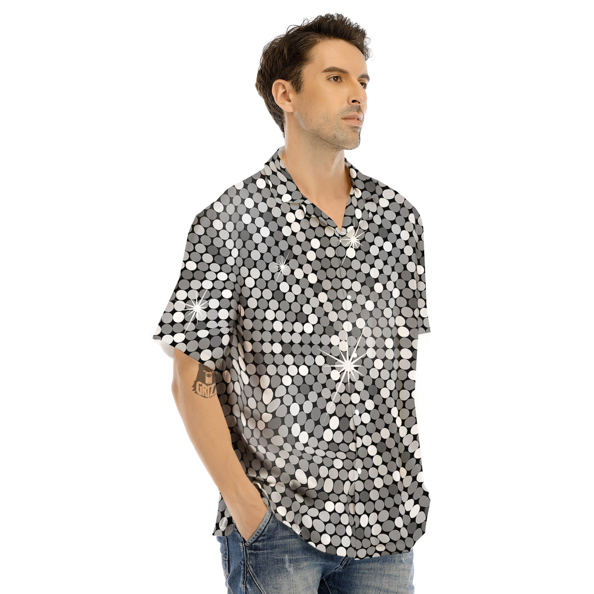 Disco Ball Texture Print Men's Hawaiian Shirt-grizzshop