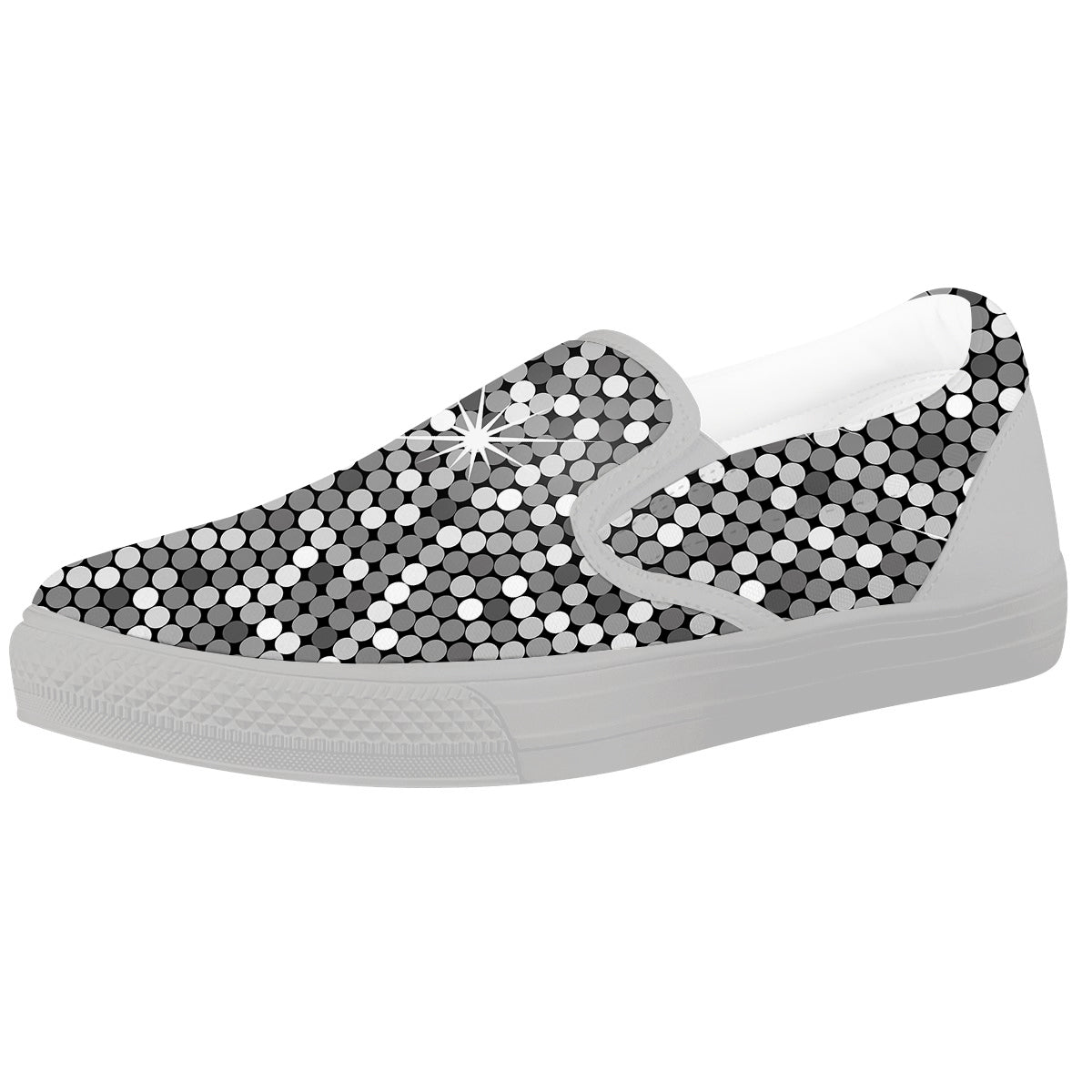 Disco Ball Texture Print White Slip On Shoes-grizzshop