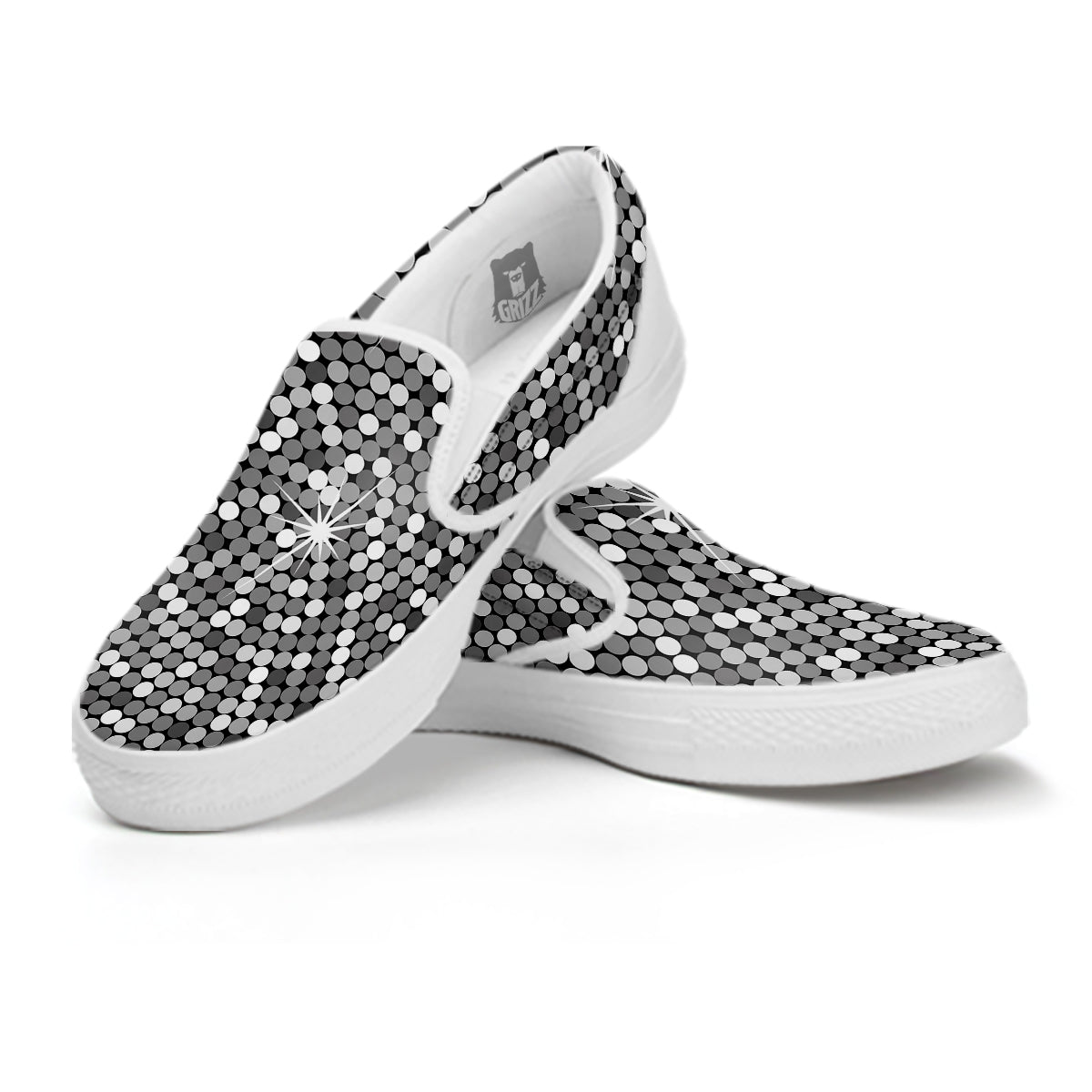 Disco Ball Texture Print White Slip On Shoes-grizzshop