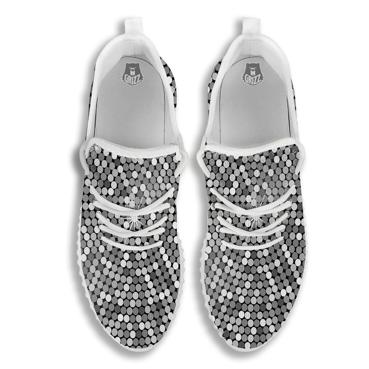 Disco Ball Texture Print White Walking Shoes-grizzshop
