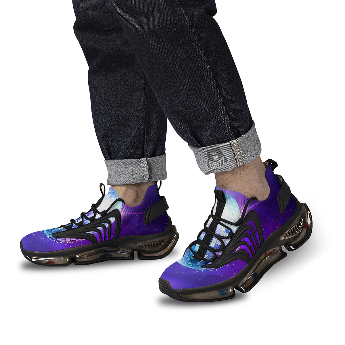 Disco Ball Ultraviolet Print Black Gym Shoes-grizzshop