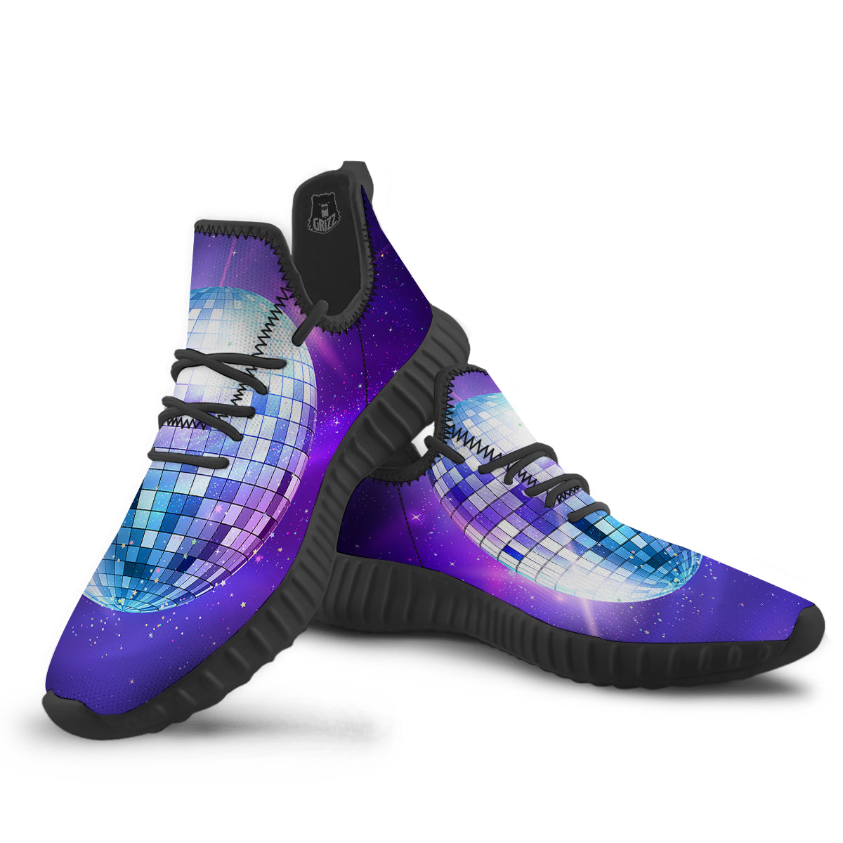 Disco Ball Ultraviolet Print Black Walking Shoes-grizzshop