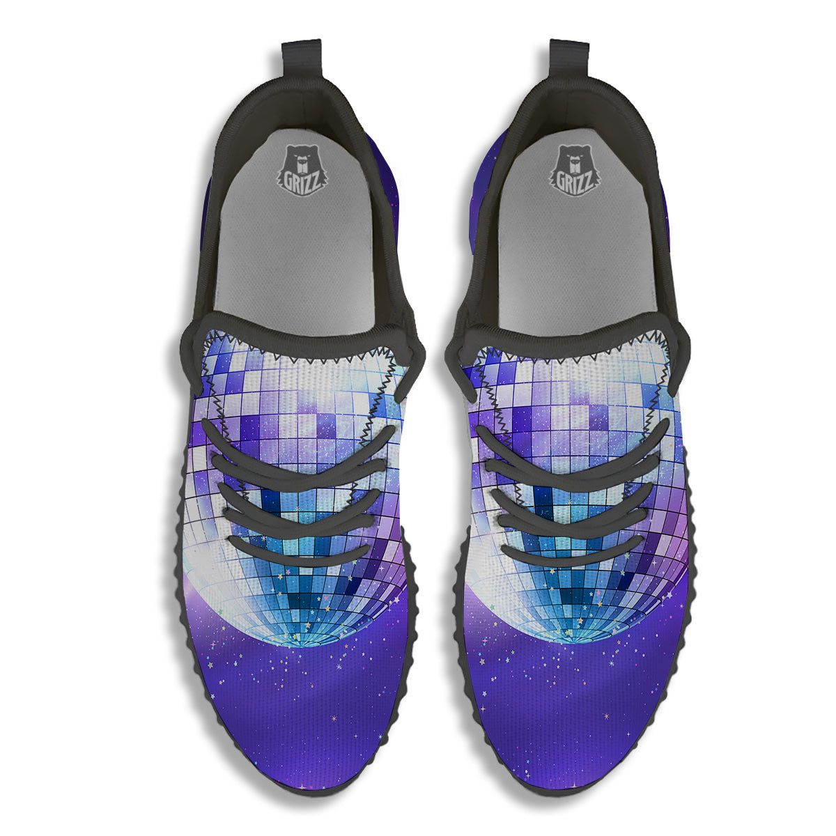 Disco Ball Ultraviolet Print Black Walking Shoes-grizzshop