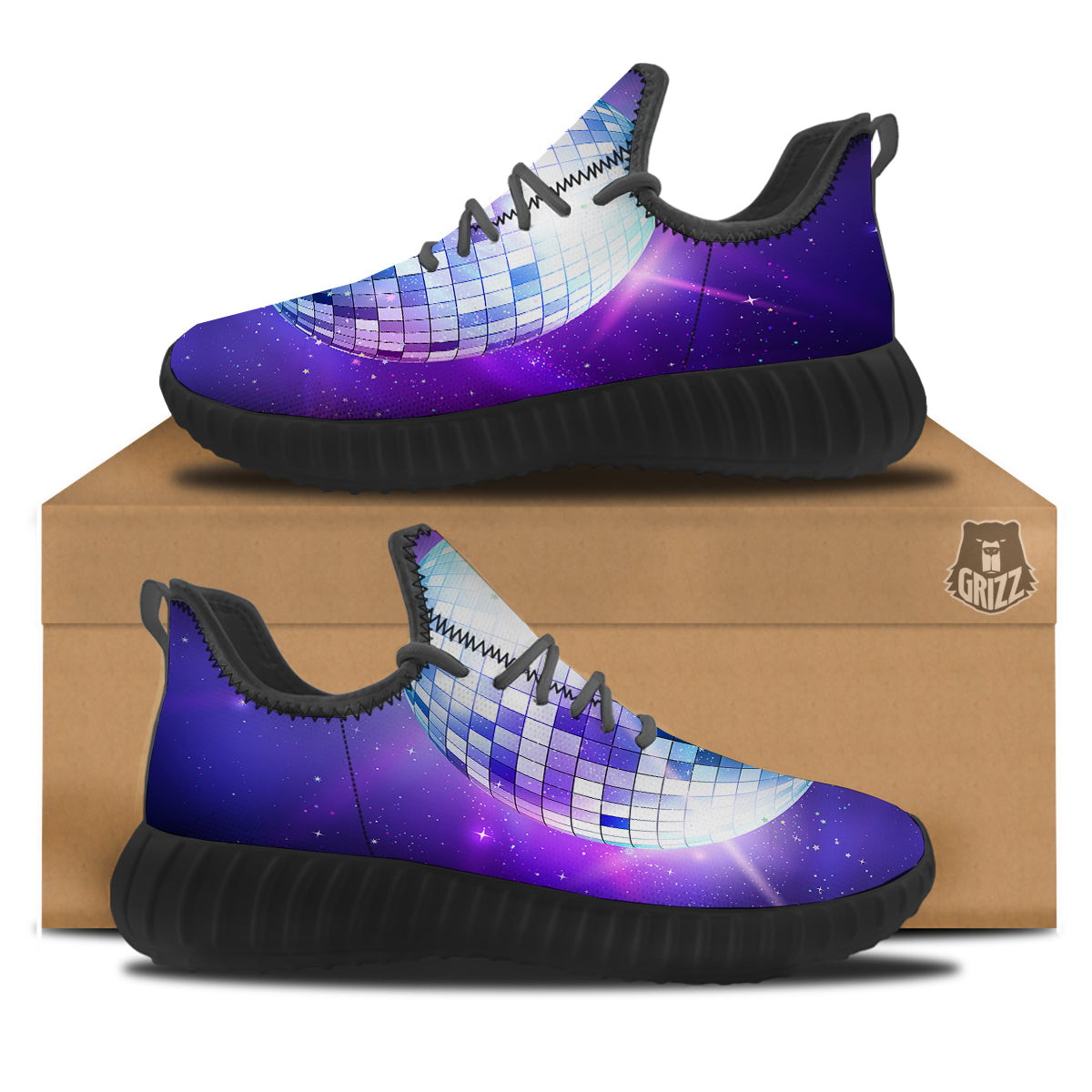 Disco Ball Ultraviolet Print Black Walking Shoes-grizzshop