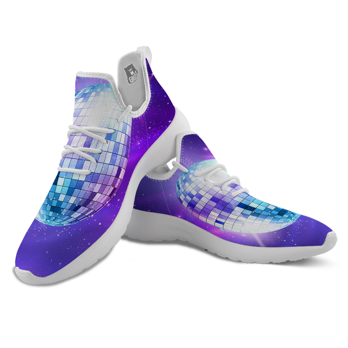 Disco Ball Ultraviolet Print White Athletic Shoes-grizzshop