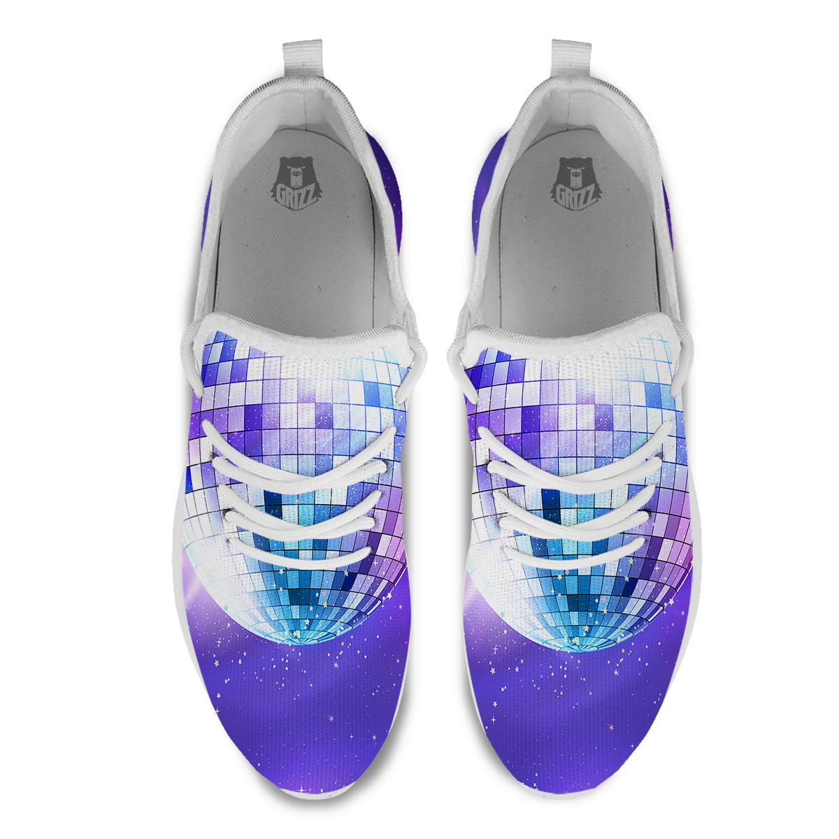 Disco Ball Ultraviolet Print White Athletic Shoes-grizzshop