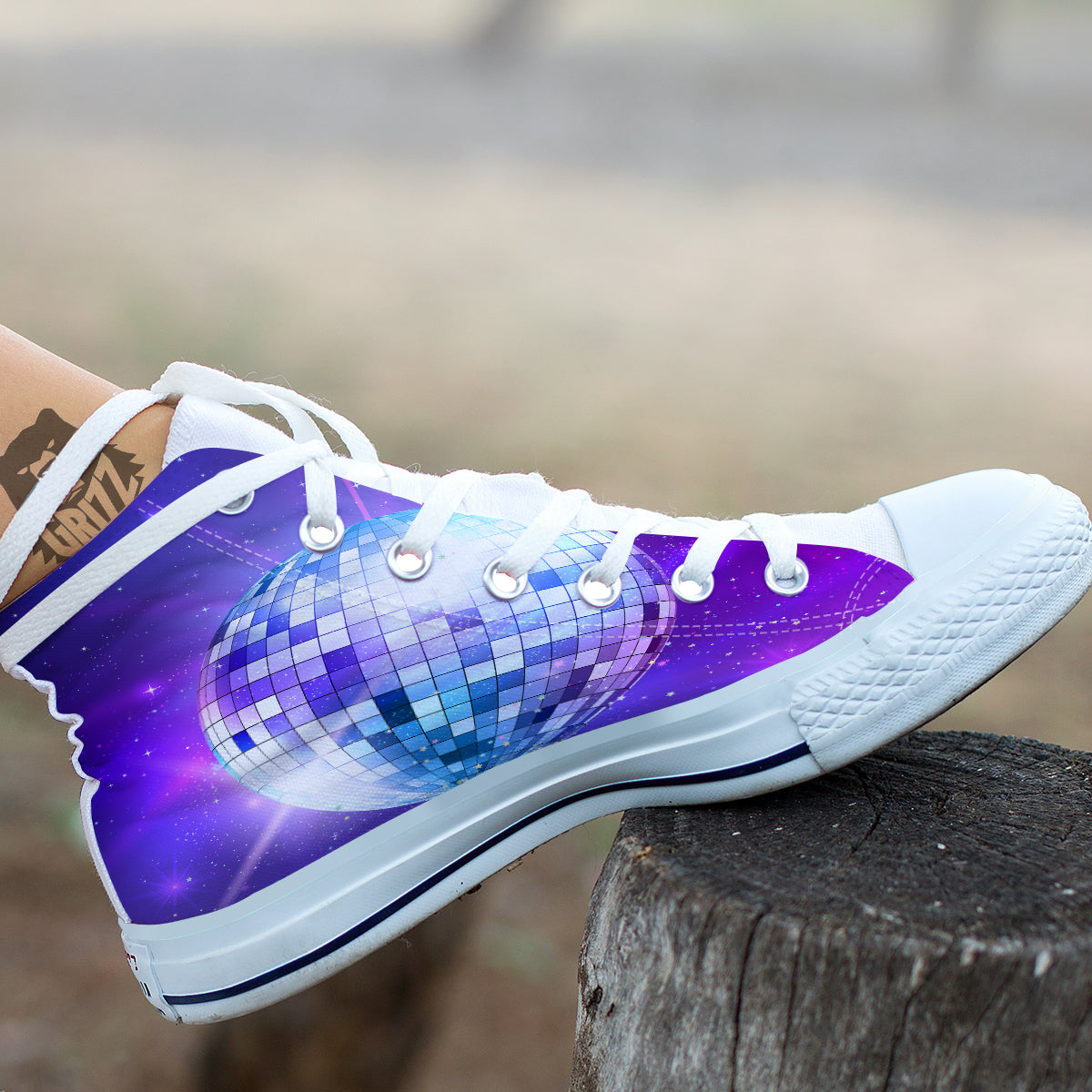 Disco Ball Ultraviolet Print White High Top Shoes-grizzshop