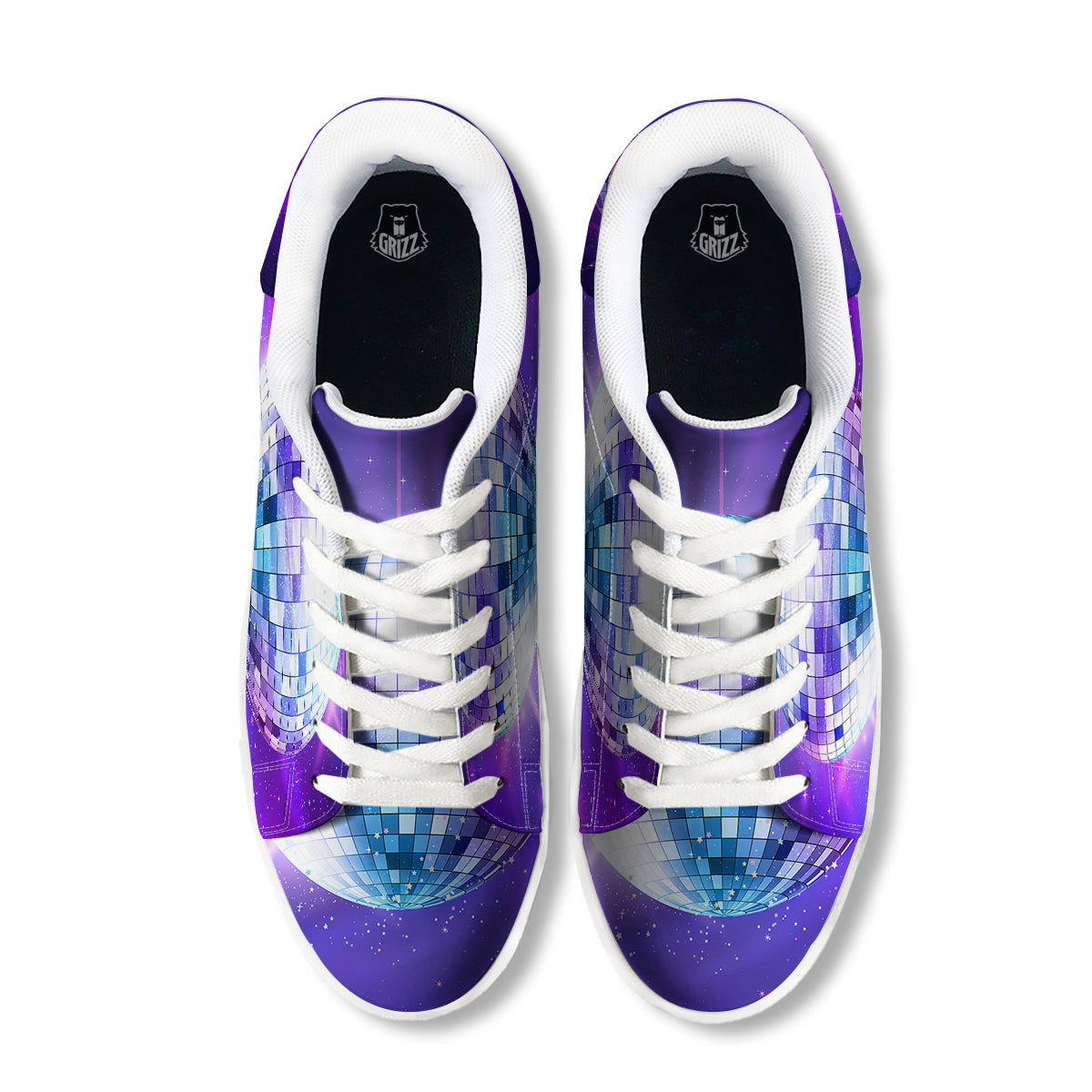 Disco Ball Ultraviolet Print White Low Top Sneakers-grizzshop
