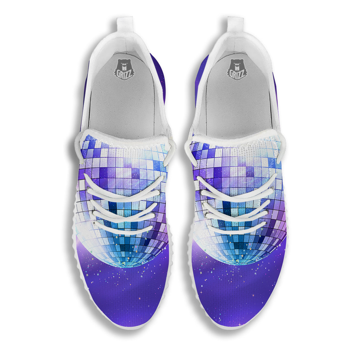 Disco Ball Ultraviolet Print White Walking Shoes-grizzshop