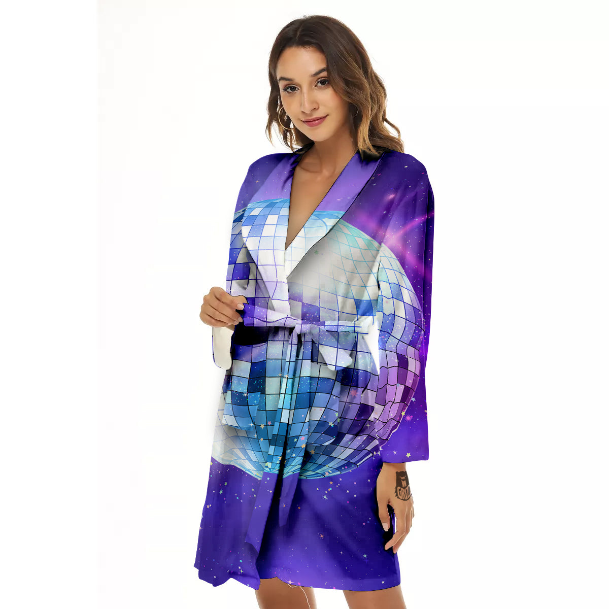 Disco Ball Ultraviolet Print Women's Robe-grizzshop