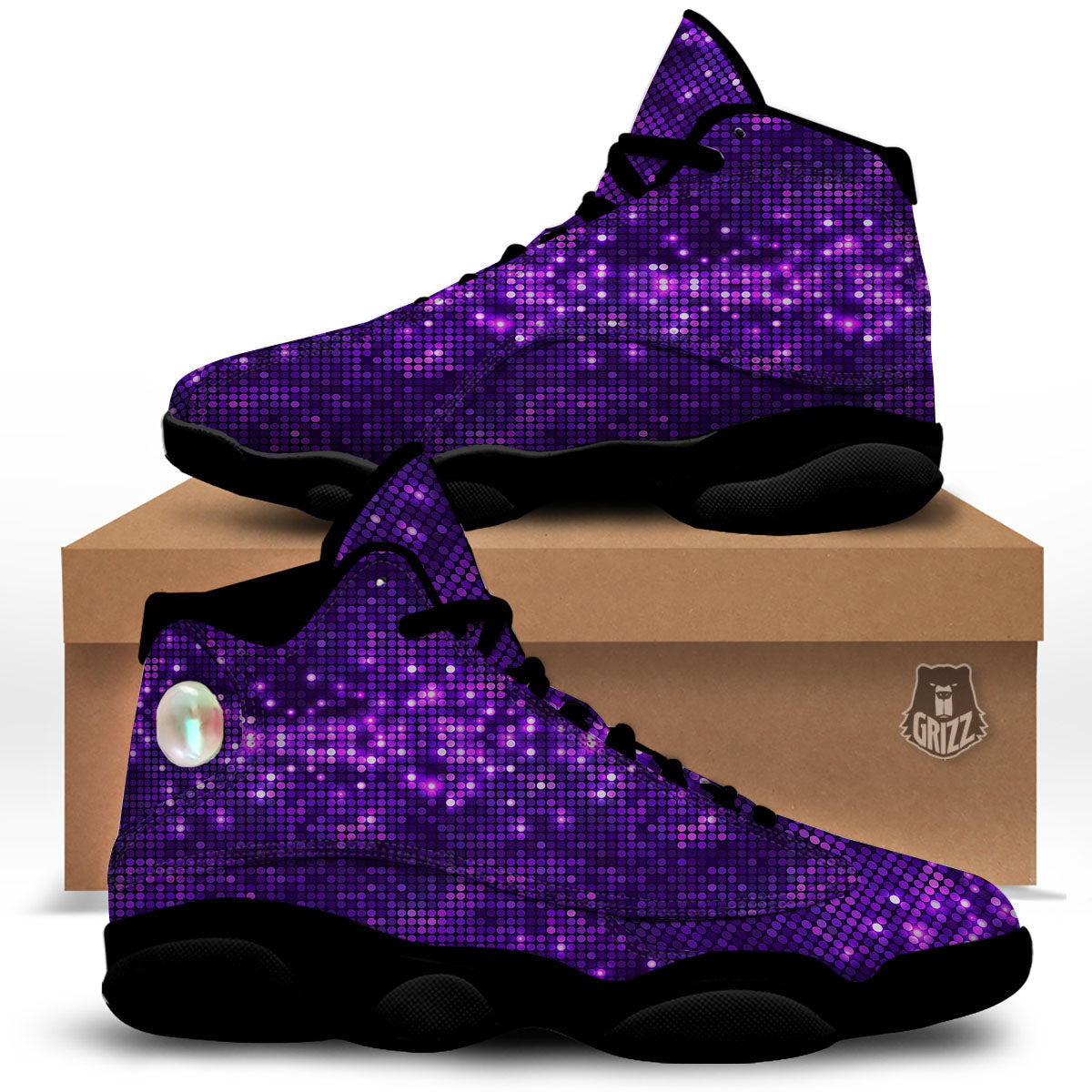 Disco Lights Purple Print Pattern Black Basketball Shoes-grizzshop