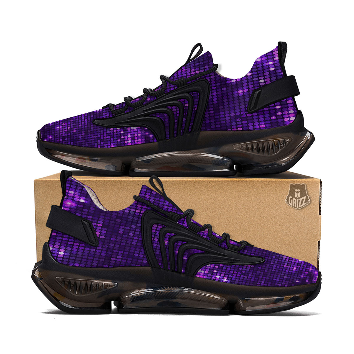 Disco Lights Purple Print Pattern Black Gym Shoes-grizzshop